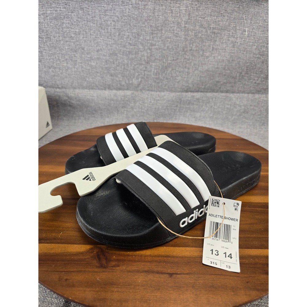 Adidas Adilette Shower Slides Mens 13 Core Black White GZ5922 Cloudfoam Sandals - Picture 3 of 14
